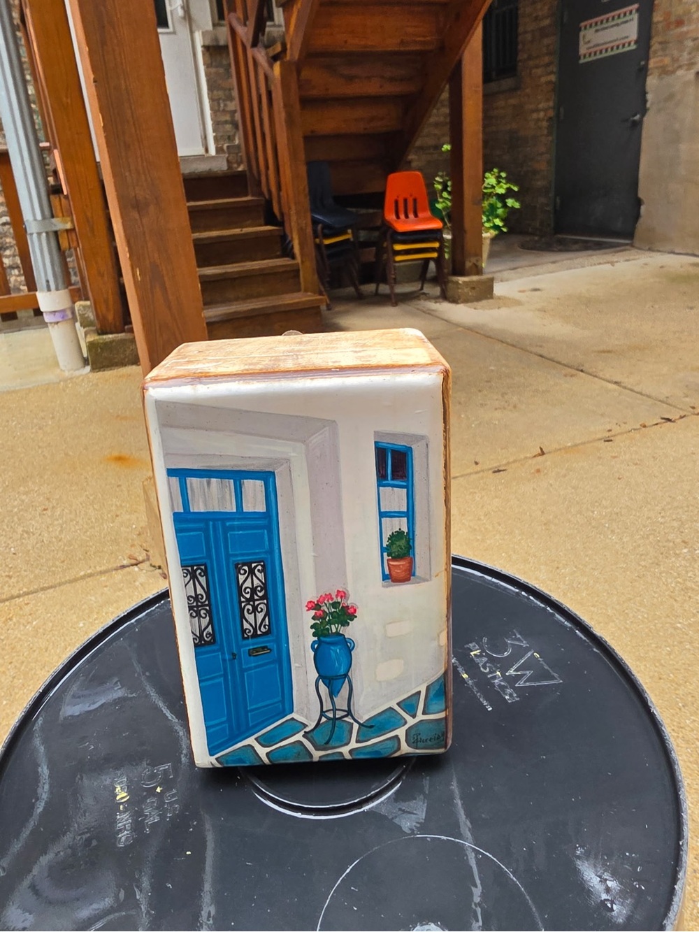 Decorative Coastal Blue Door hand-painted box - Home Accent